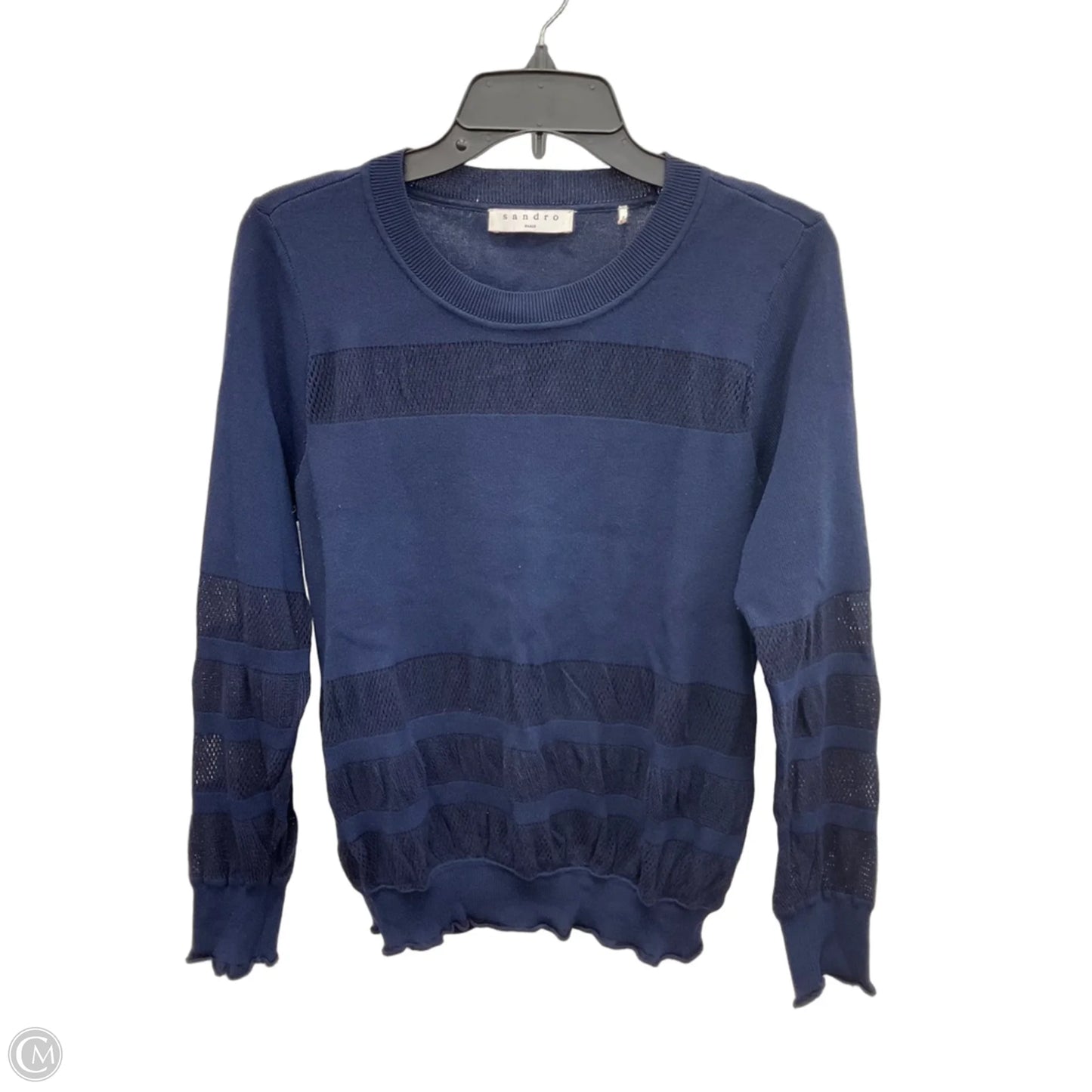 Top Long Sleeve Designer By Sandro In Black & Blue, Size: S