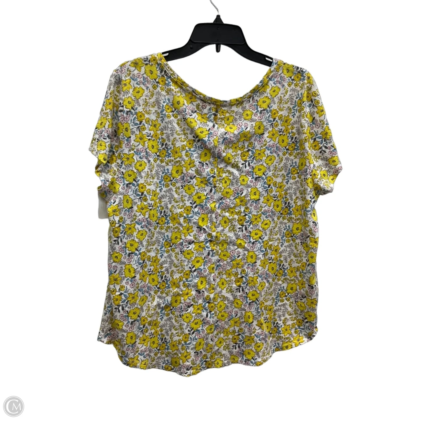 Top Short Sleeve By Loft In White & Yellow, Size: Xl