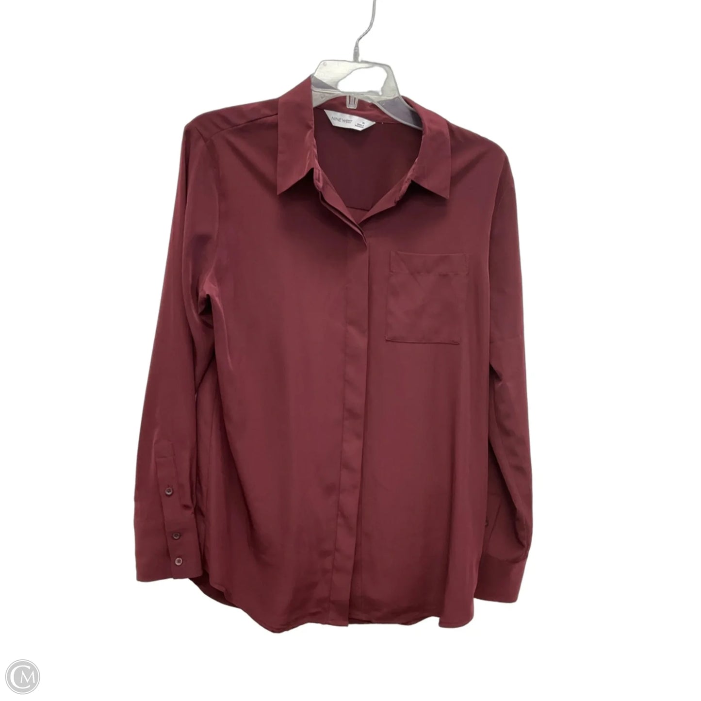 Blouse Long Sleeve By Nine West In Maroon, Size: M