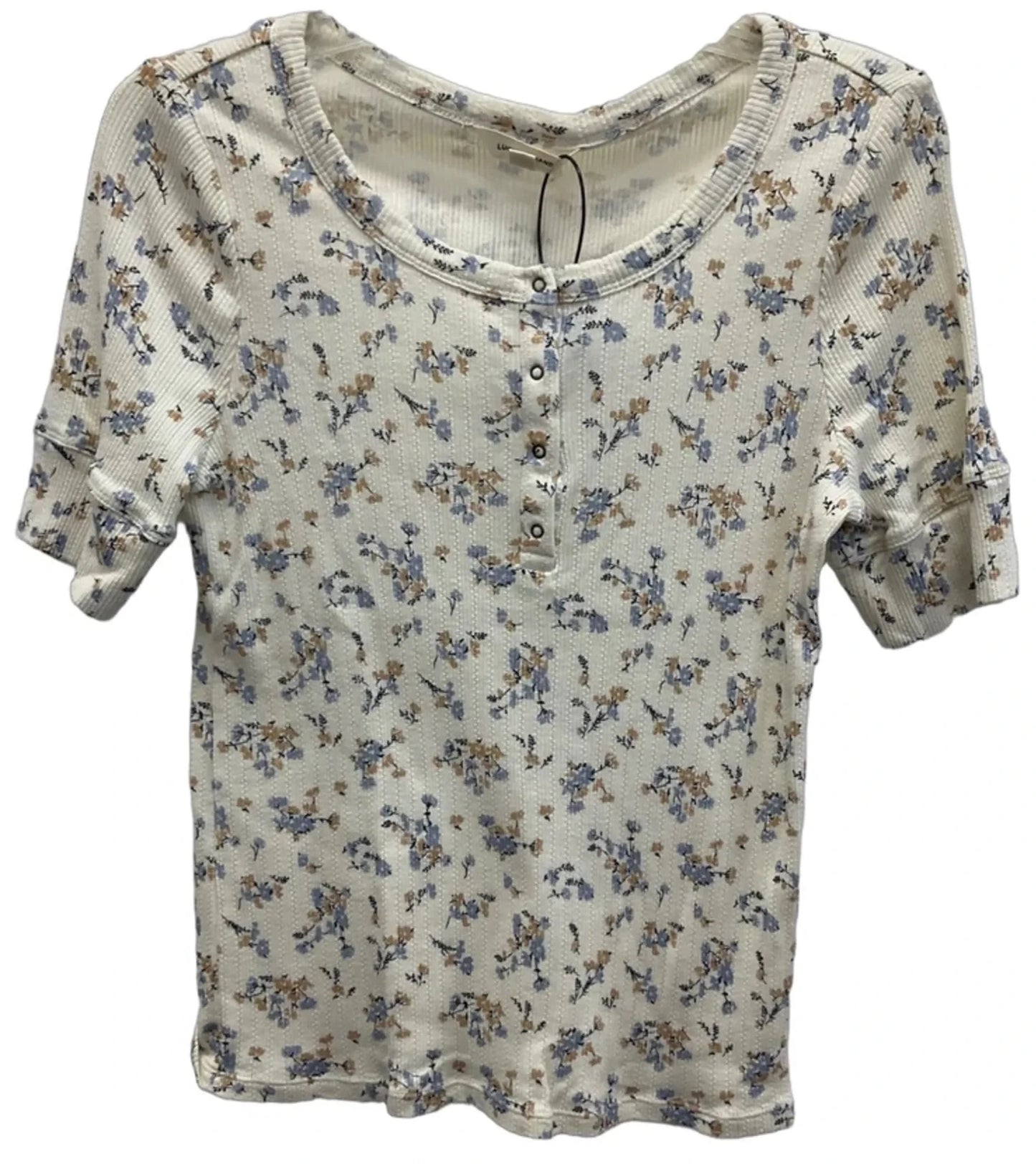 Top Short Sleeve By Lucky Brand In Blue & White, Size: M