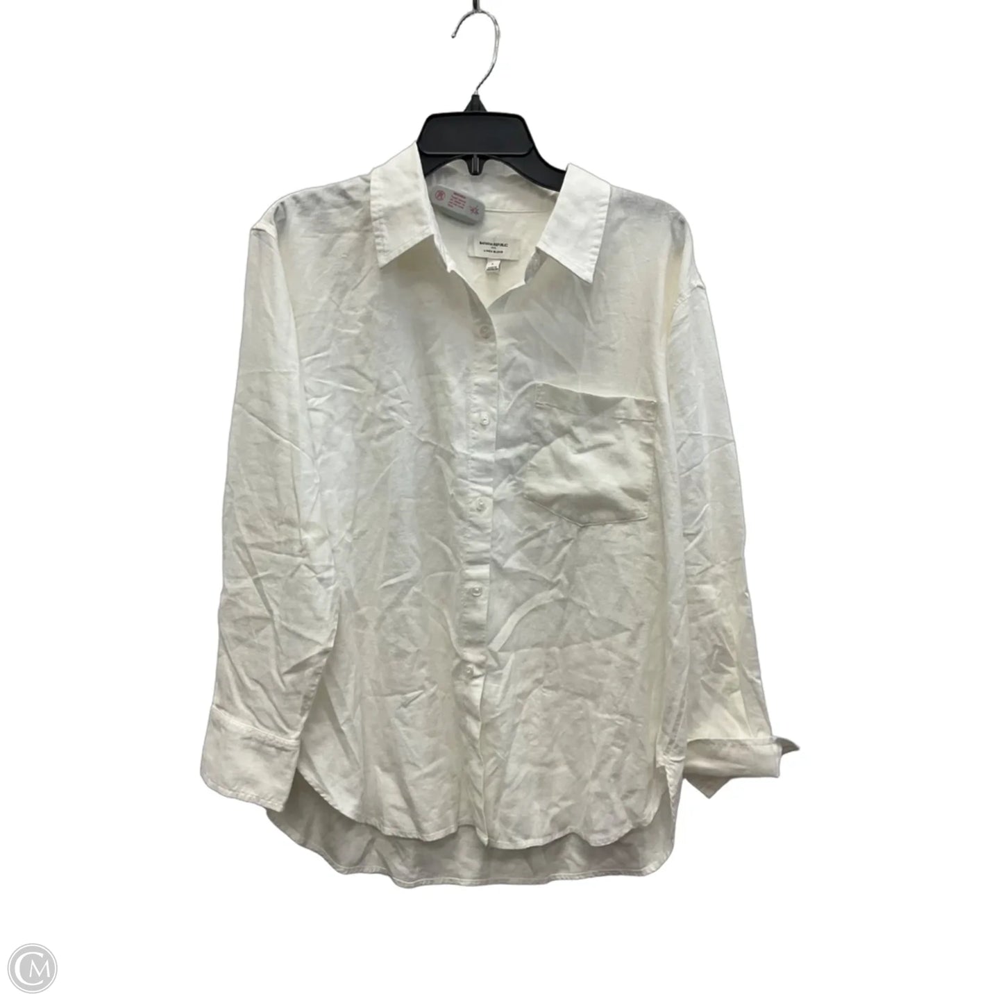 Blouse Long Sleeve By Banana Republic In White, Size: L