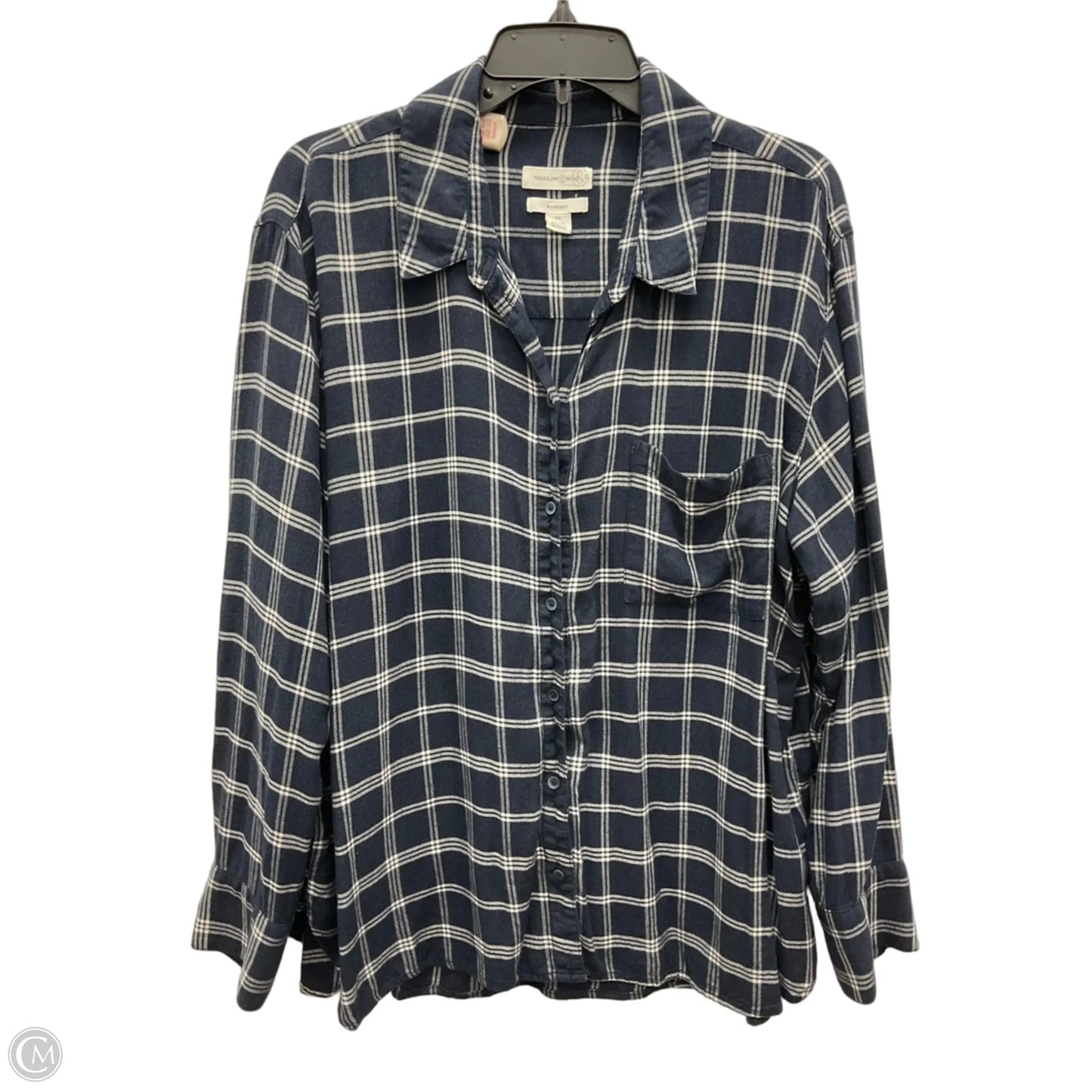 Blouse Long Sleeve By Treasure And Bond In Blue & White, Size: 1x