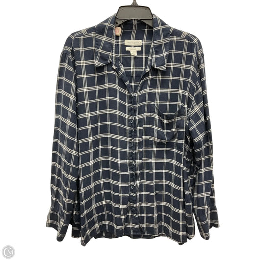 Blouse Long Sleeve By Treasure And Bond In Blue & White, Size: 1x