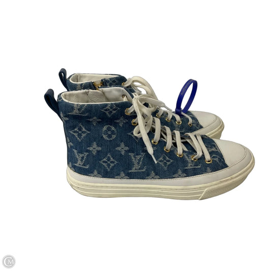 Shoes Luxury Designer By Louis Vuitton In Blue & White, Size: 7.5