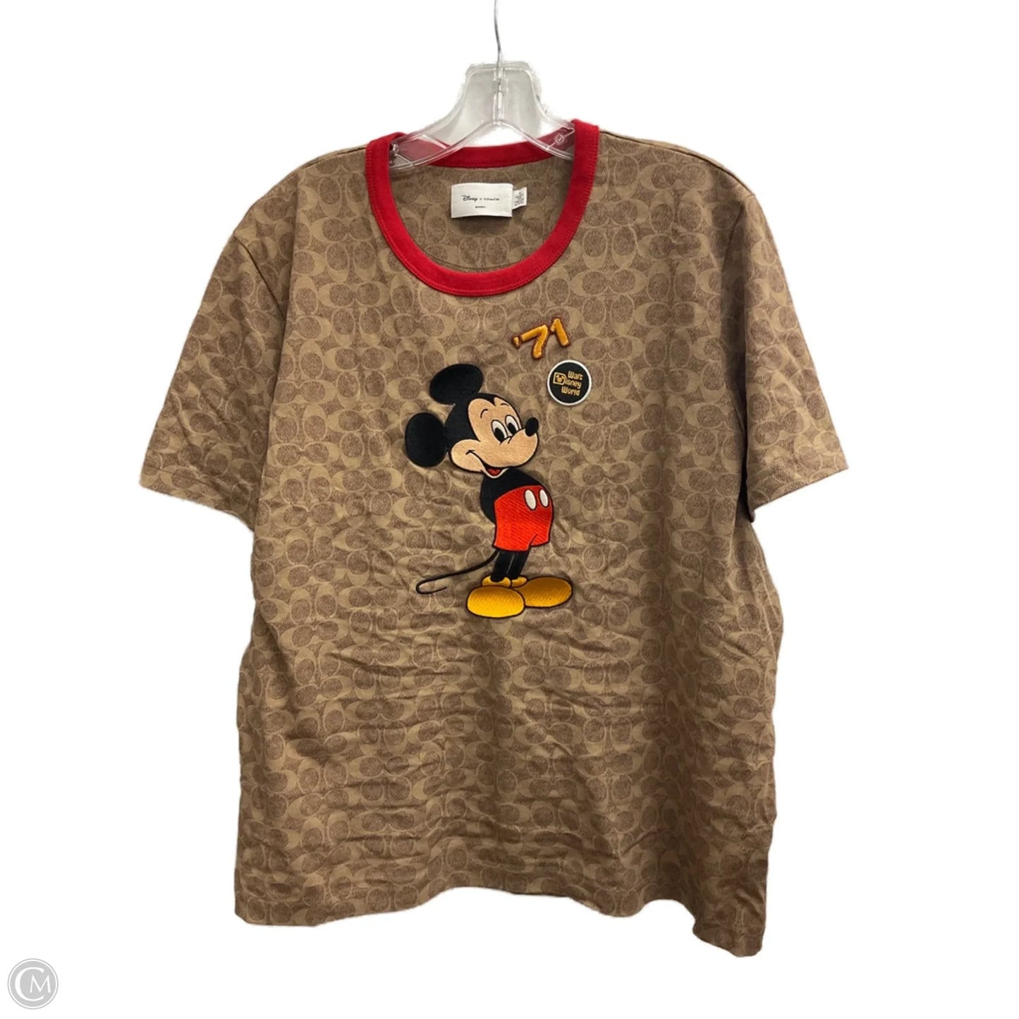 Top Short Sleeve Designer By Coach In Brown & Red, Size: Xl