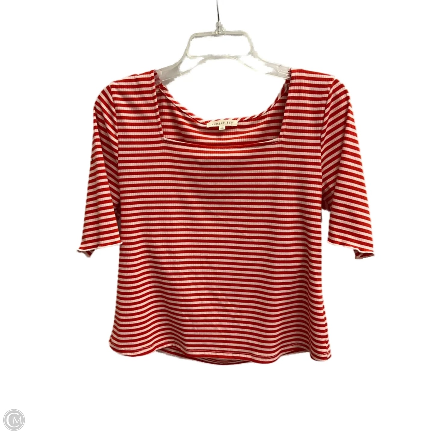 Top 3/4 Sleeve By Copper Key In Red & White, Size: L