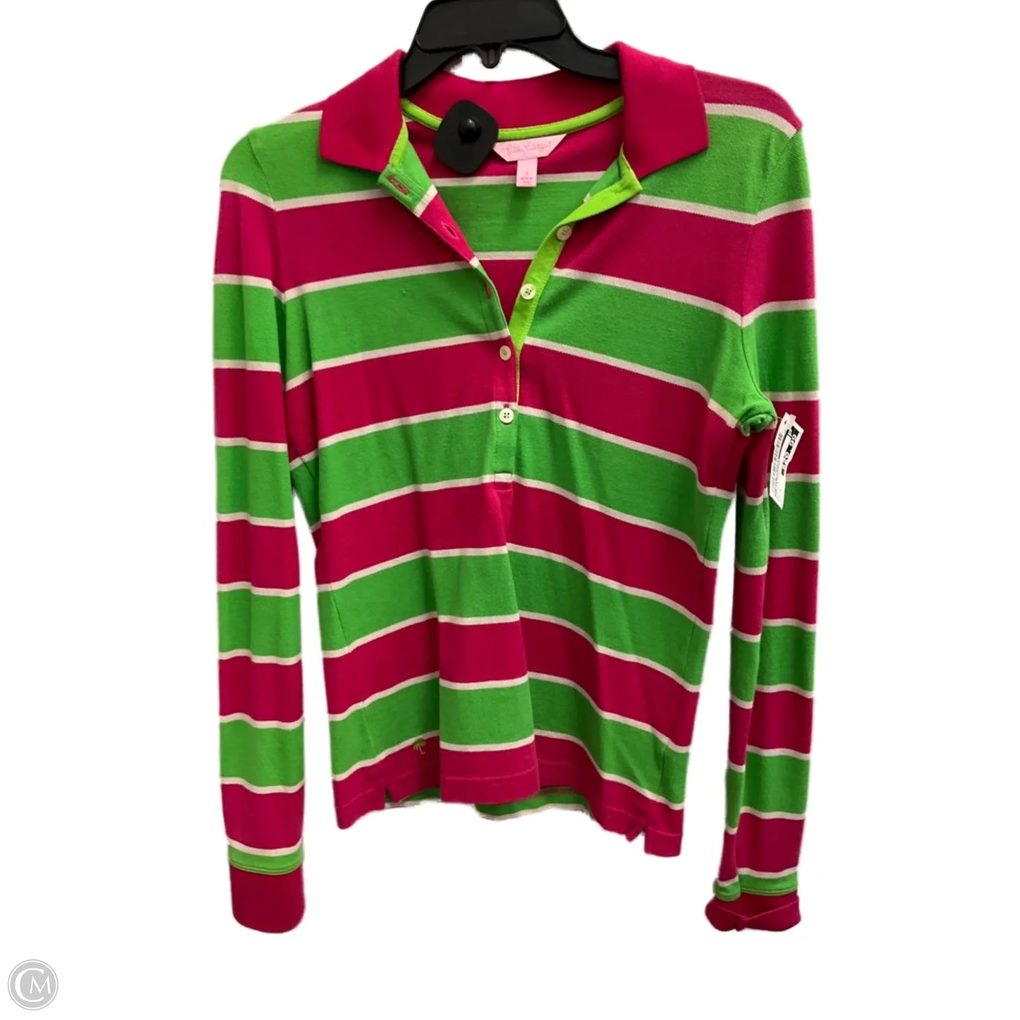 Top Long Sleeve Designer By Lilly Pulitzer In Green & Pink, Size: S