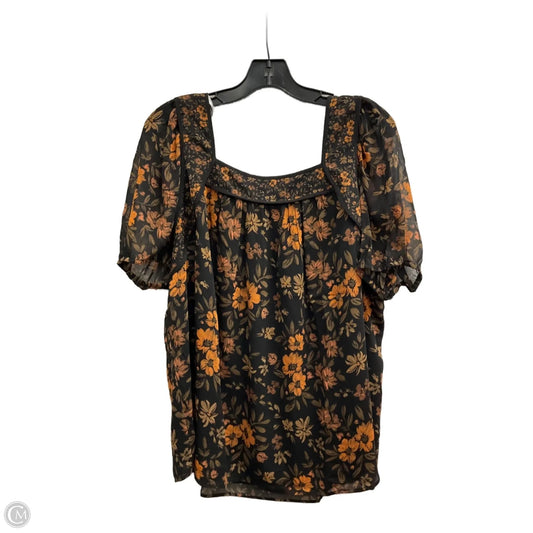 Top Short Sleeve By Daniel Rainn In Black & Orange, Size: 1x