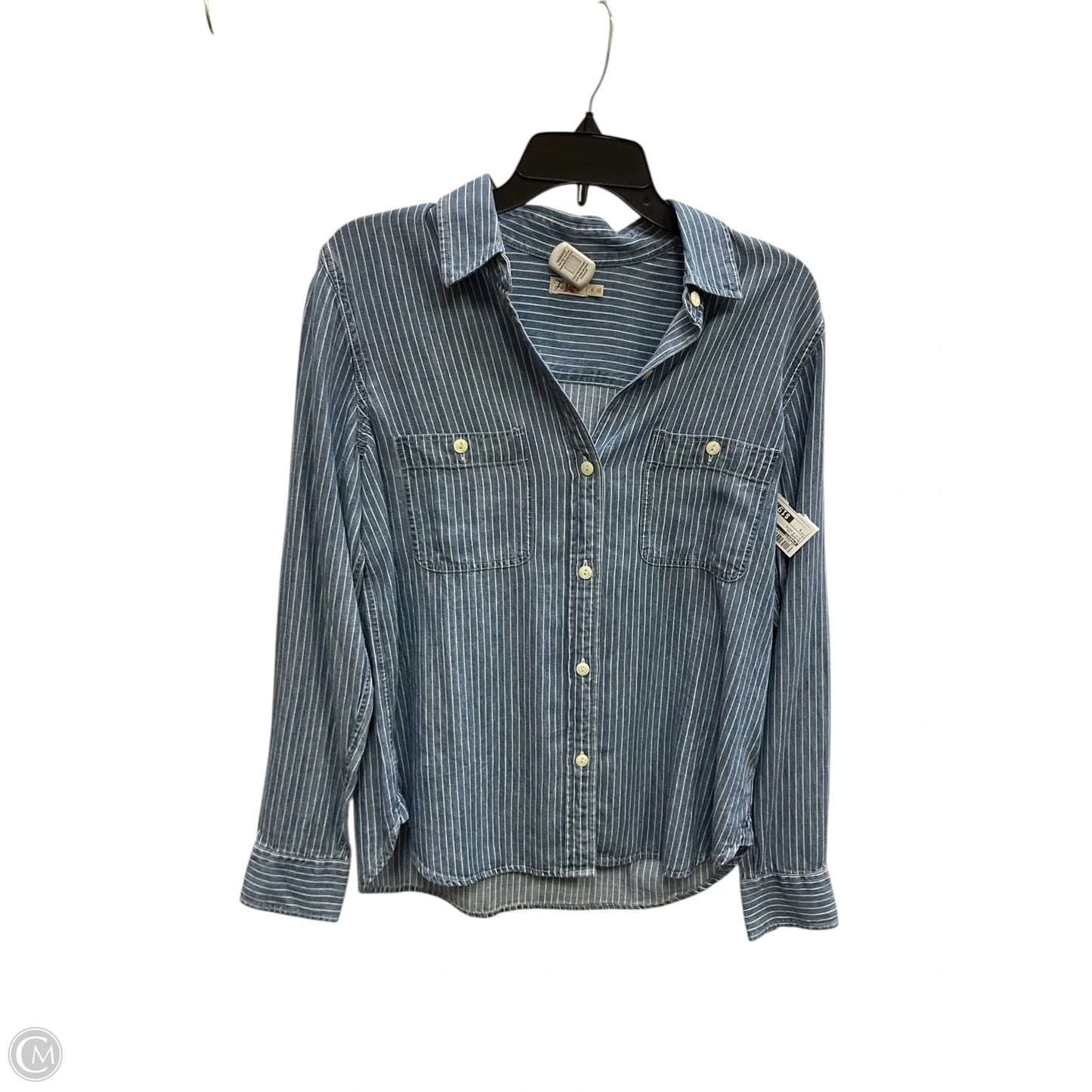 Blouse Long Sleeve By Faherty In Blue & White, Size: S