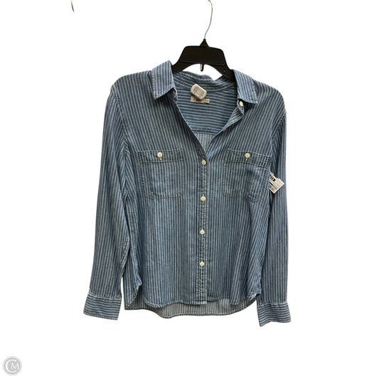 Blouse Long Sleeve By Faherty In Blue & White, Size: S