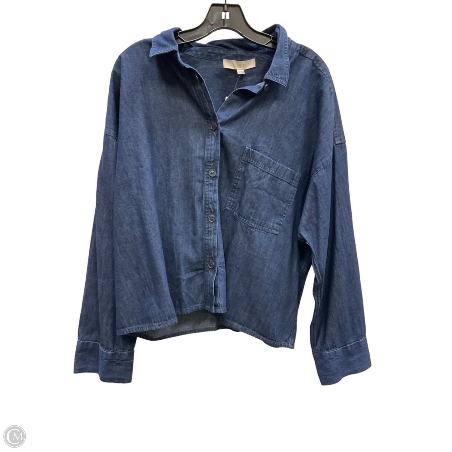 Blouse Long Sleeve By Loft In Blue Denim, Size: Xl