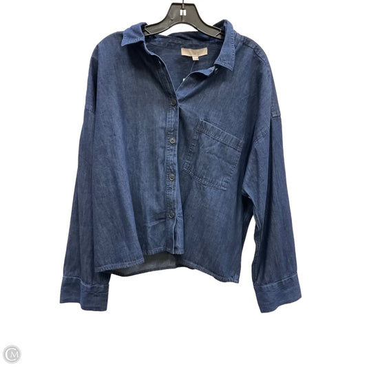 Blouse Long Sleeve By Loft In Blue Denim, Size: Xl