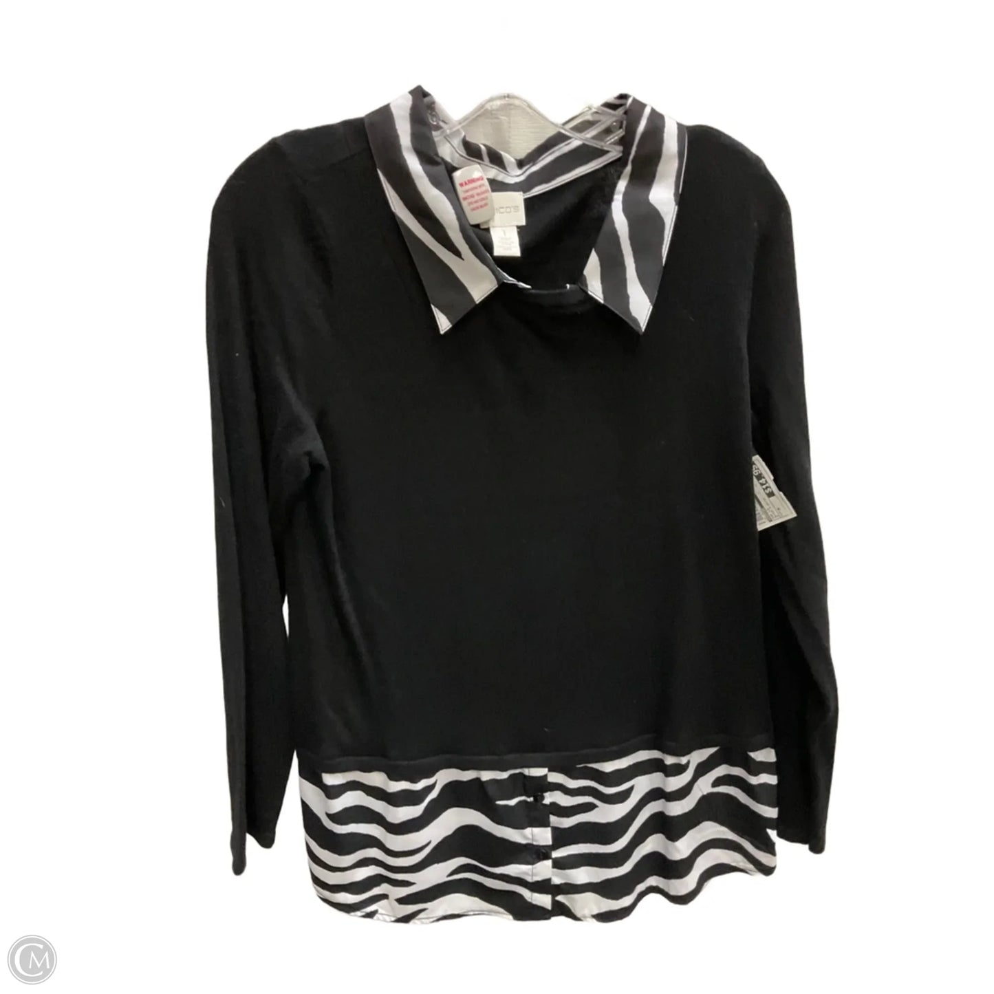 Top Long Sleeve By Chicos In Black & White, Size: M
