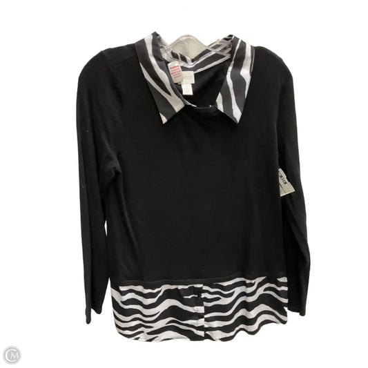 Top Long Sleeve By Chicos In Black & White, Size: M