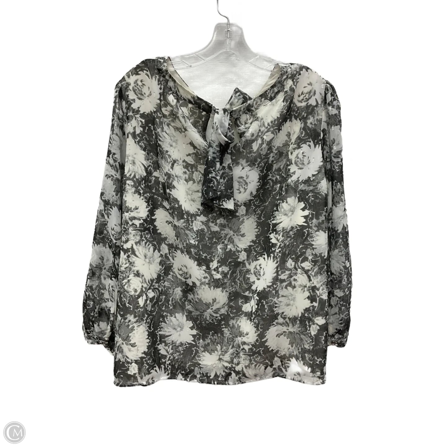 Top Long Sleeve By Talbots In Grey & White, Size: 3x