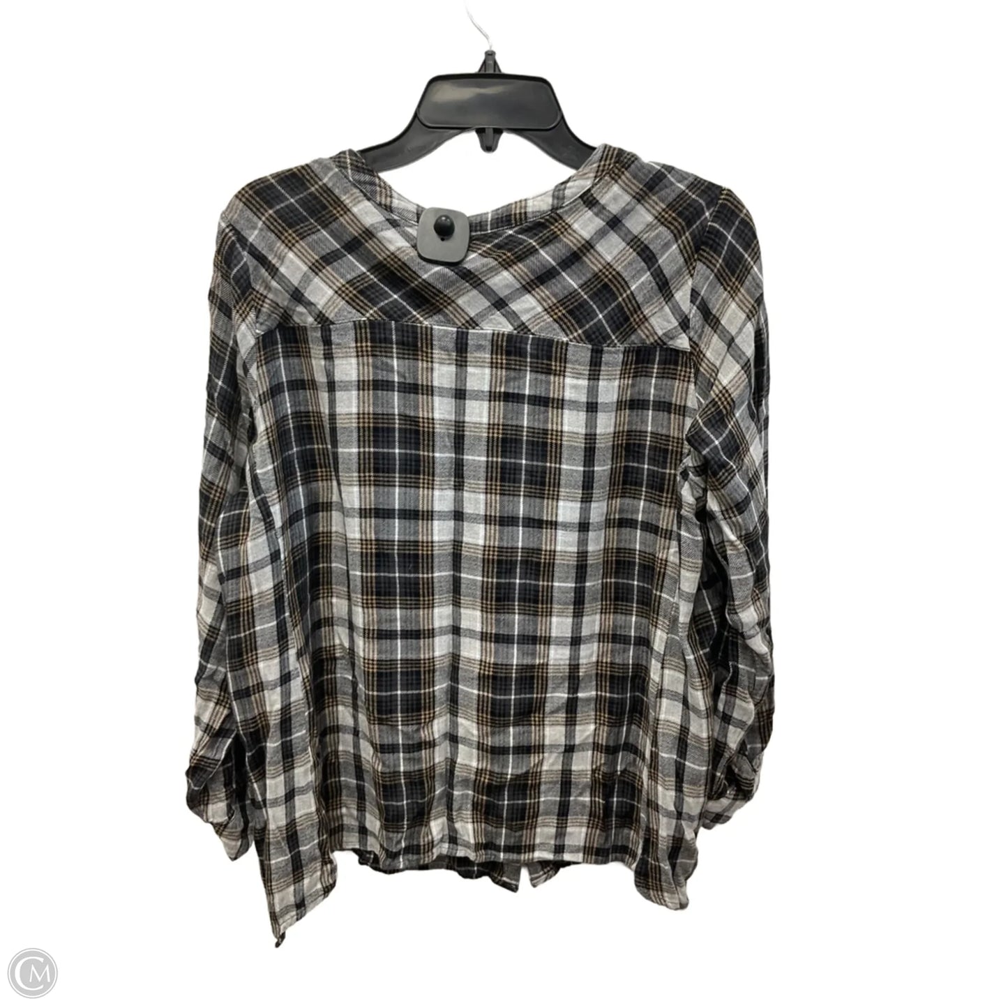 Top Long Sleeve By Workshop In Black & Grey, Size: 1x