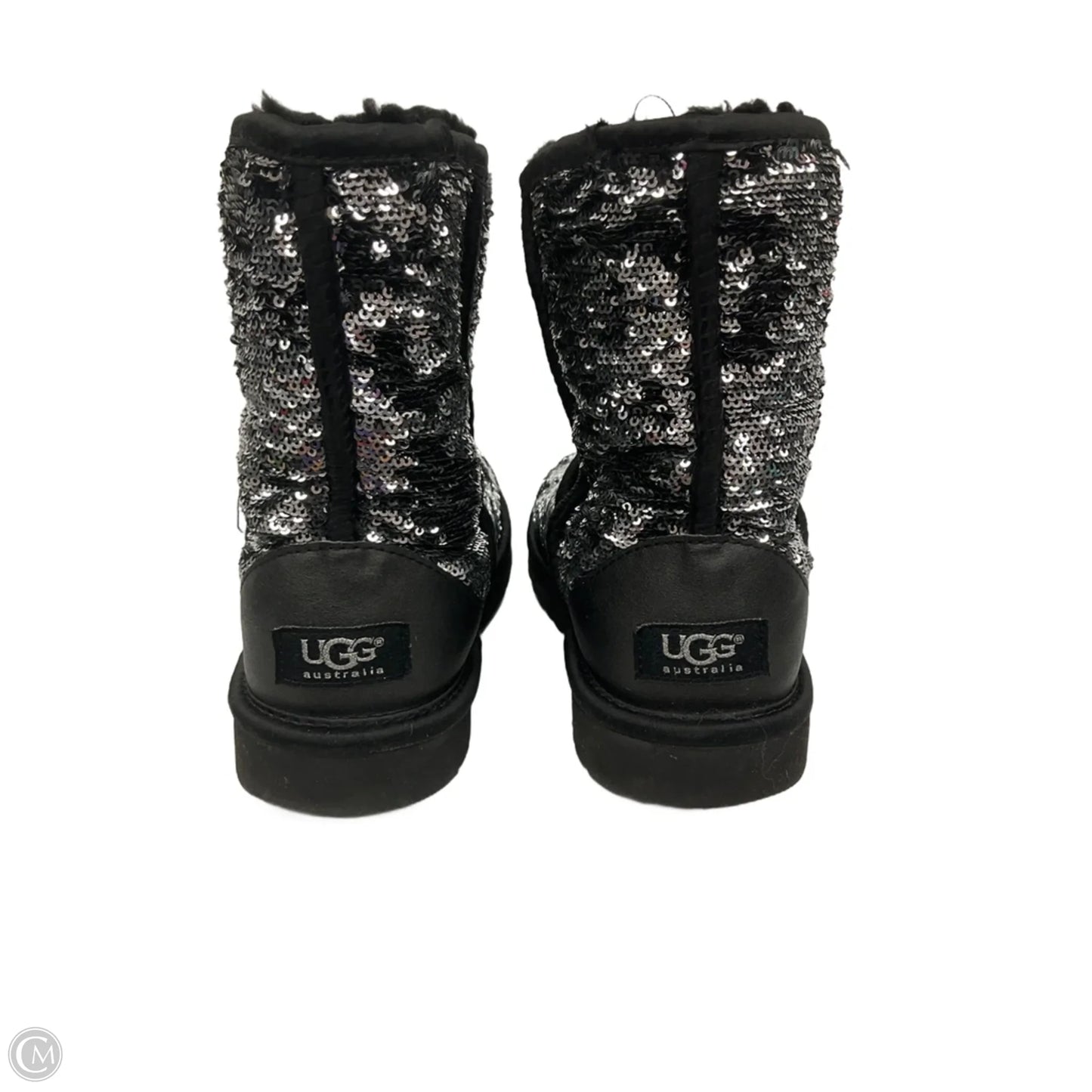 Boots Designer By Ugg In Black & Silver, Size: 5