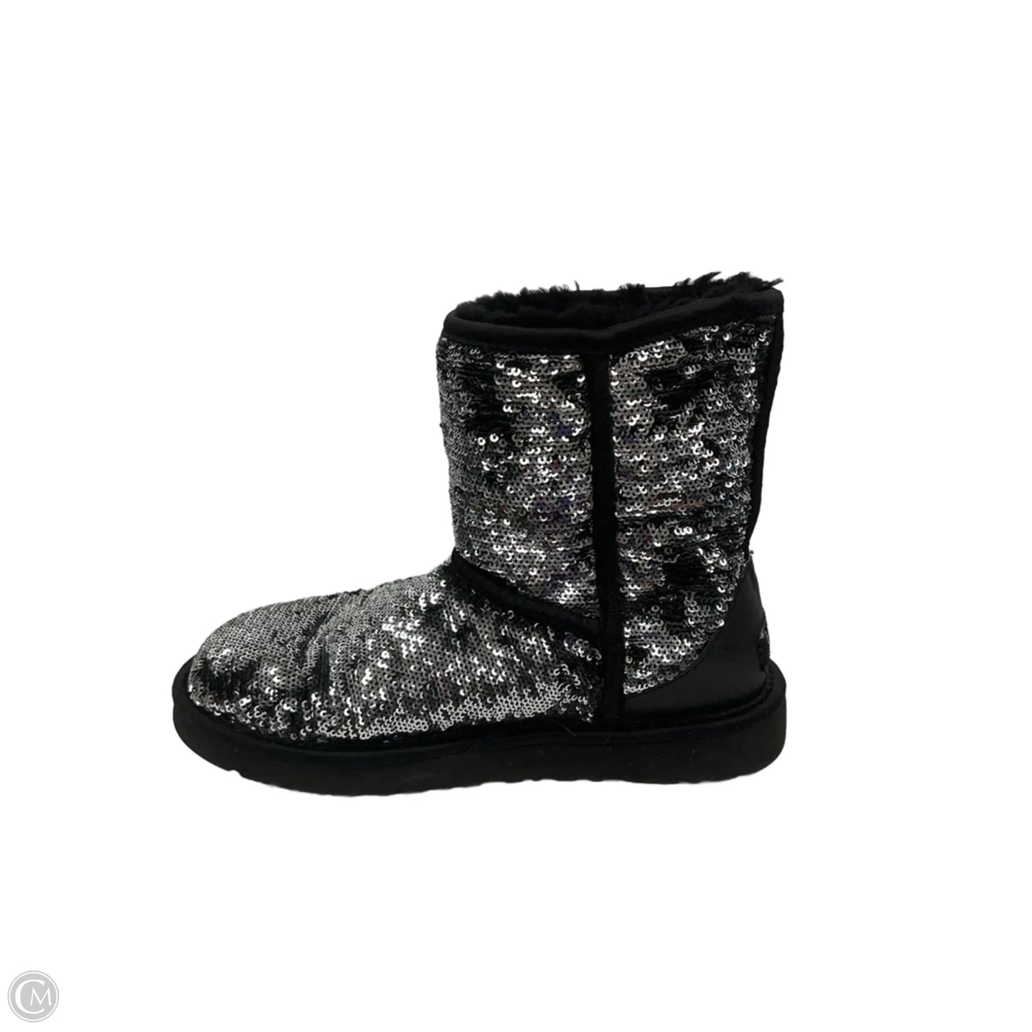 Boots Designer By Ugg In Black & Silver, Size: 5