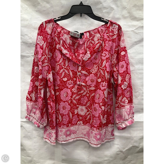 Top 3/4 Sleeve Basic By Talbots In Pink & Red, Size: Xlp