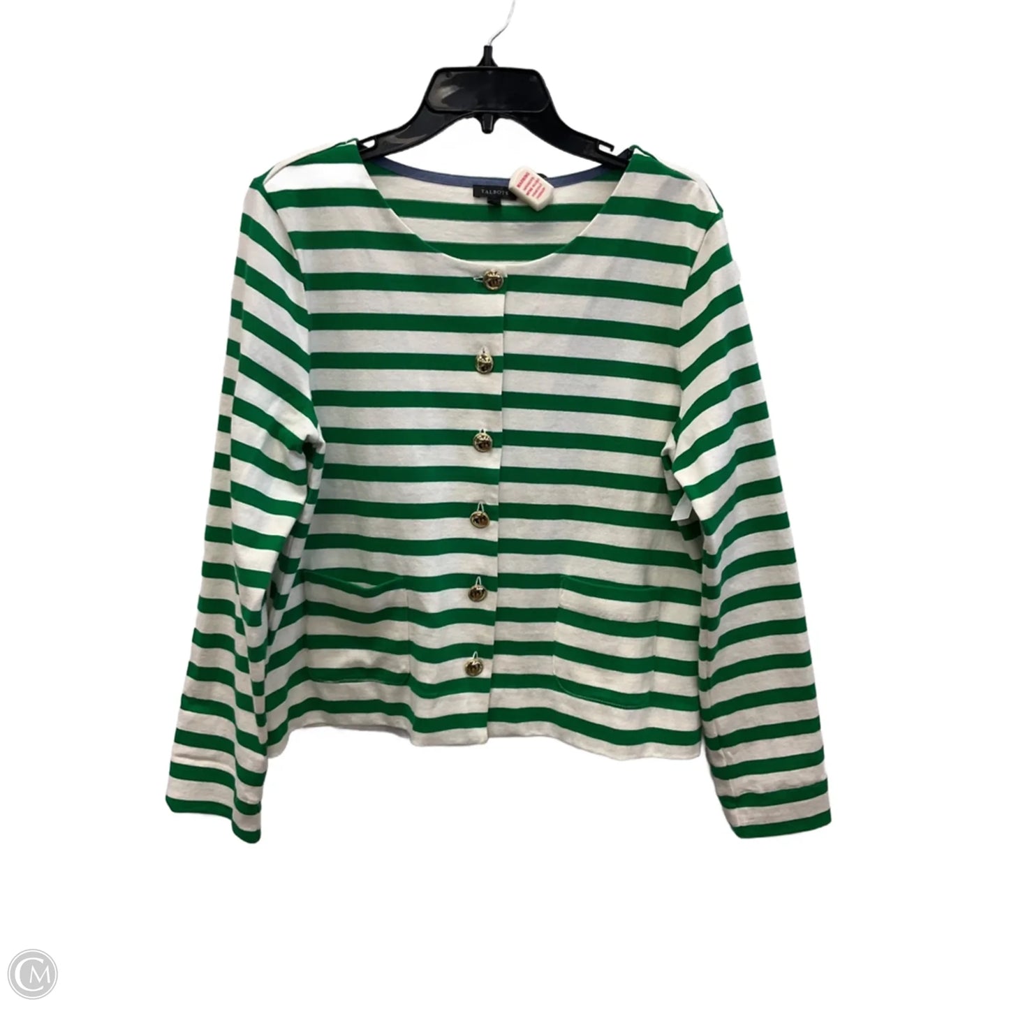 Top Long Sleeve By Talbots In Green & White, Size: M