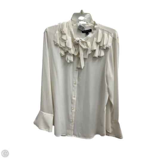 Blouse Long Sleeve By Banana Republic In White, Size: L