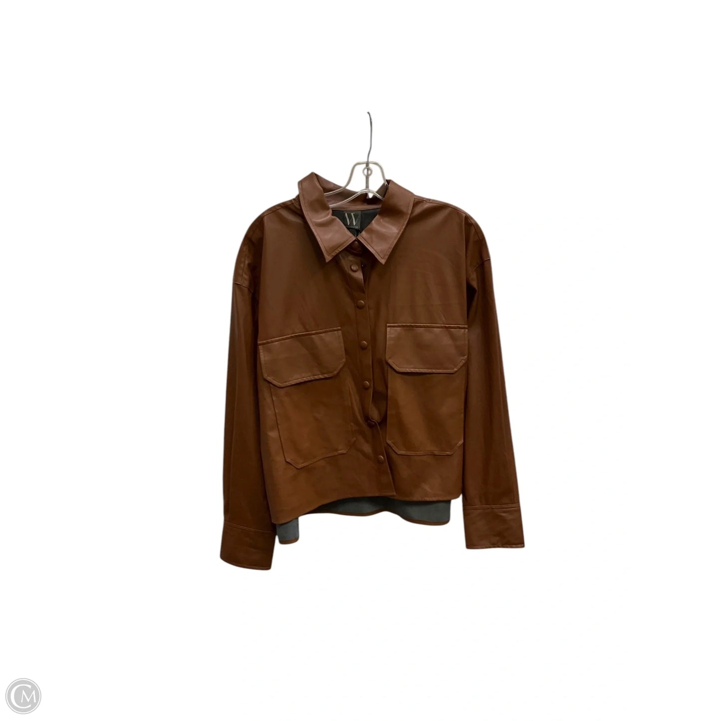 Jacket Shirt By Worthington In Brown, Size: L