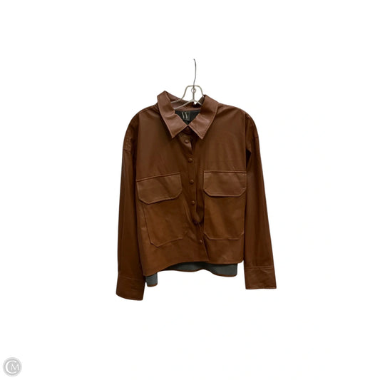 Jacket Shirt By Worthington In Brown, Size: L