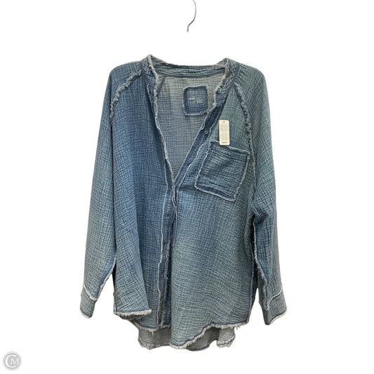 Blouse Long Sleeve By Aerie In Blue Denim, Size: M