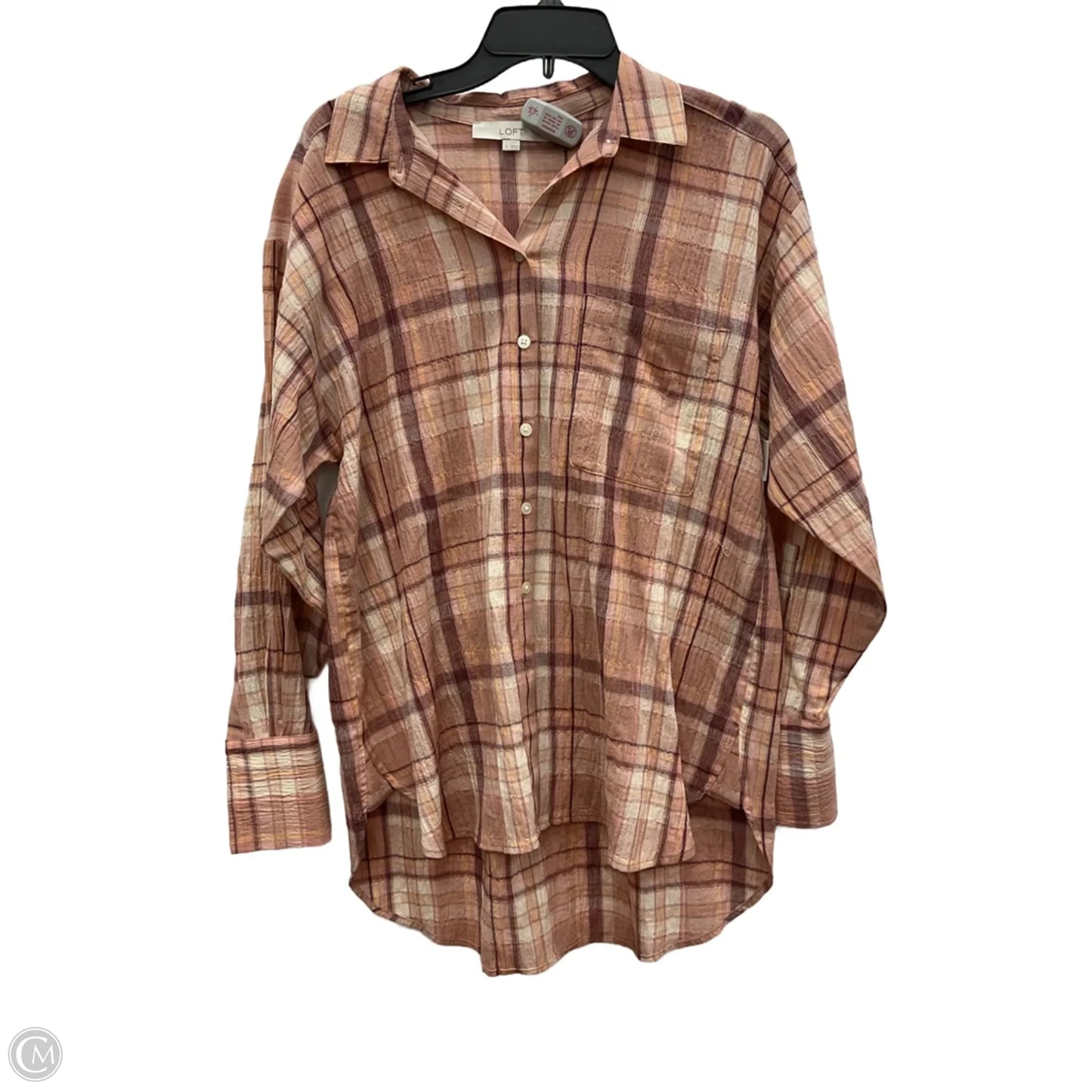 Blouse Long Sleeve By Loft In Plaid Pattern, Size: S