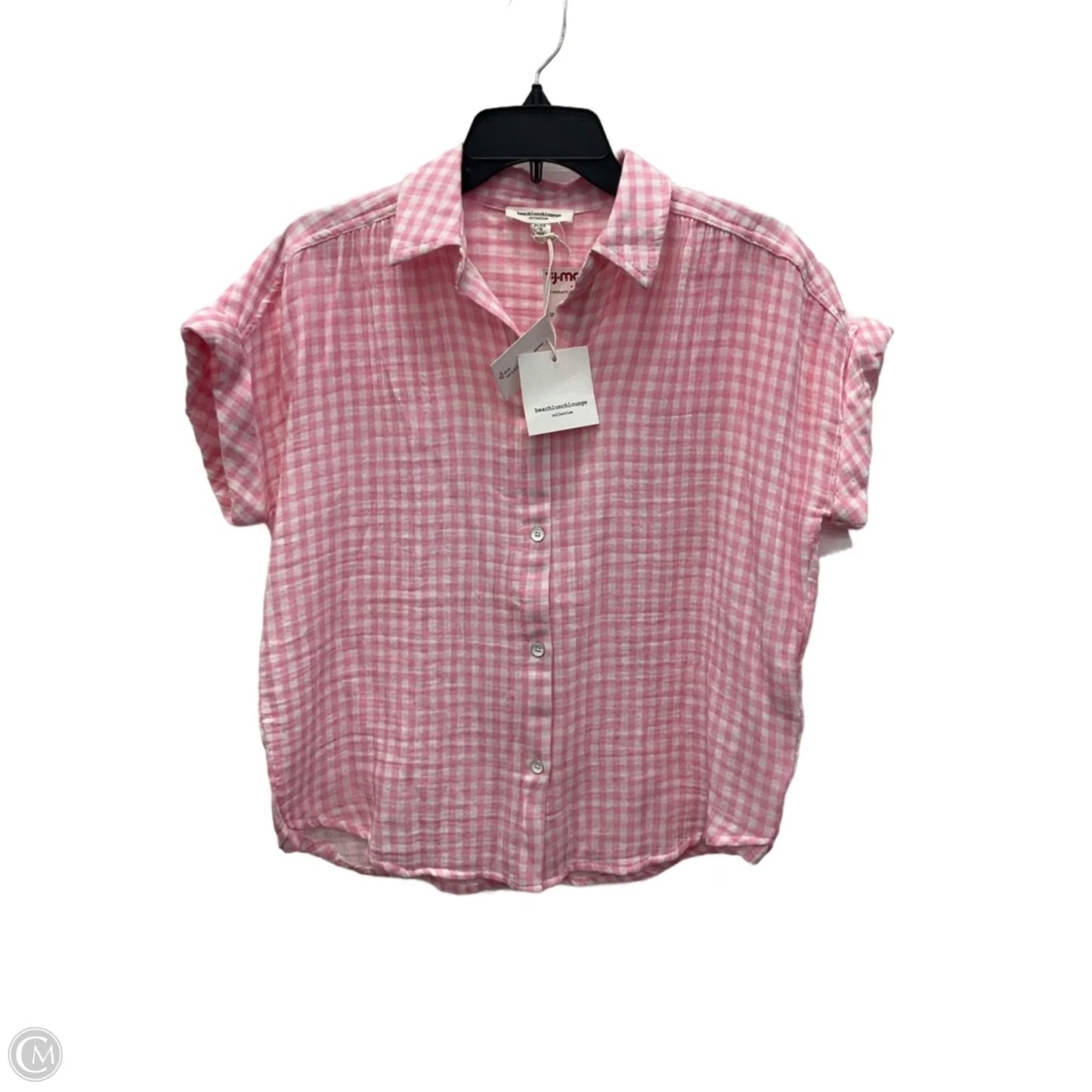 Blouse Short Sleeve By Beachlunchlounge In Plaid Pattern, Size: Xs