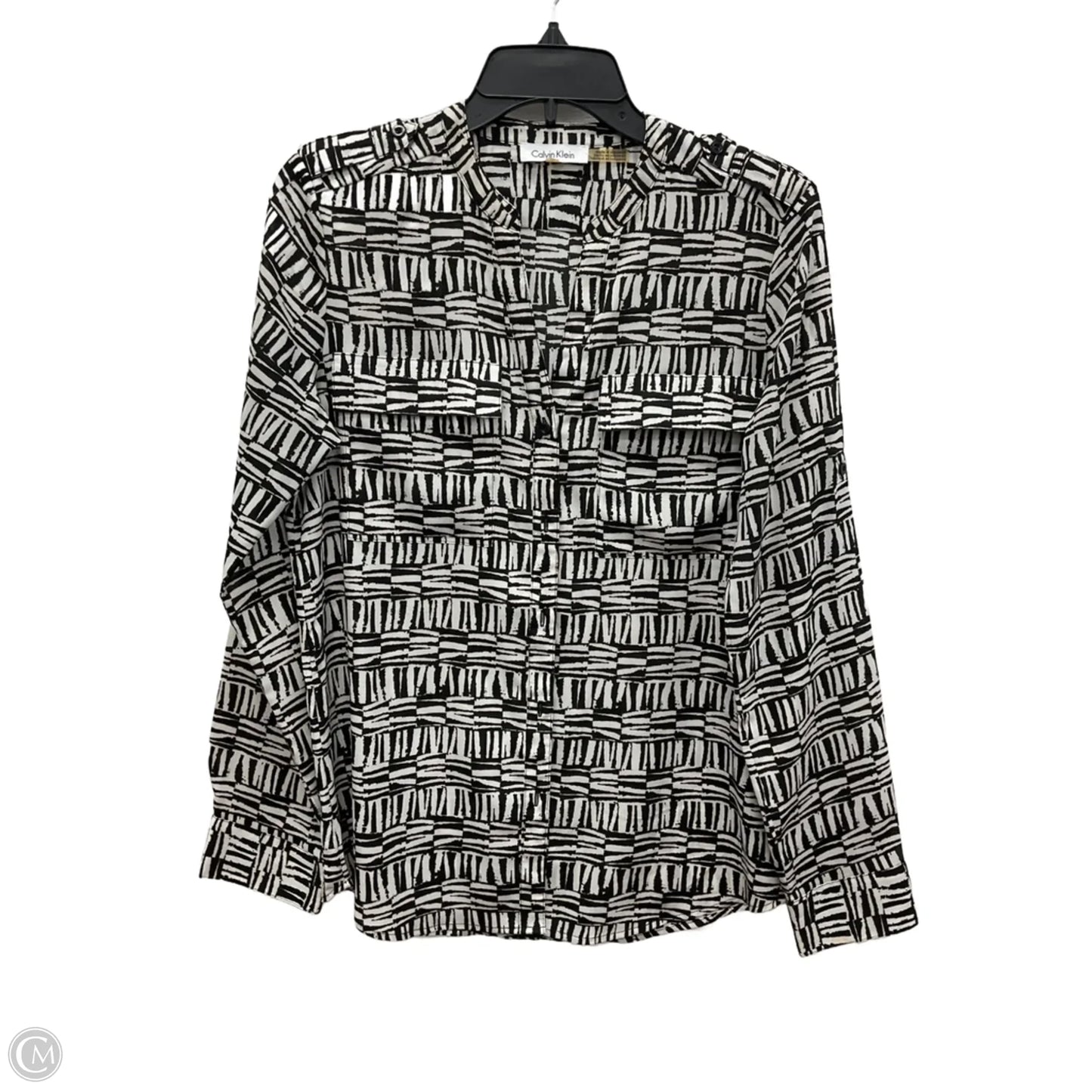 Blouse Sleeveless By Calvin Klein In Black & White, Size: S