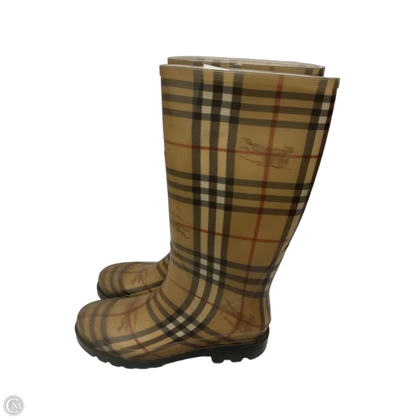 Boots Luxury Designer By Burberry In Plaid Pattern, Size: 6.5