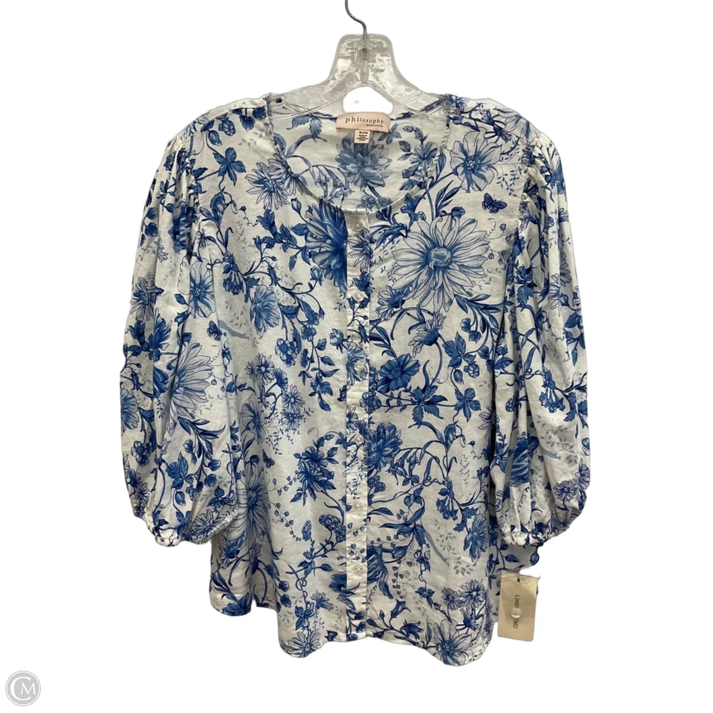 Top 3/4 Sleeve By Philosophy In Blue & White, Size: Xl
