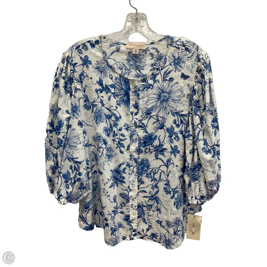 Top 3/4 Sleeve By Philosophy In Blue & White, Size: Xl