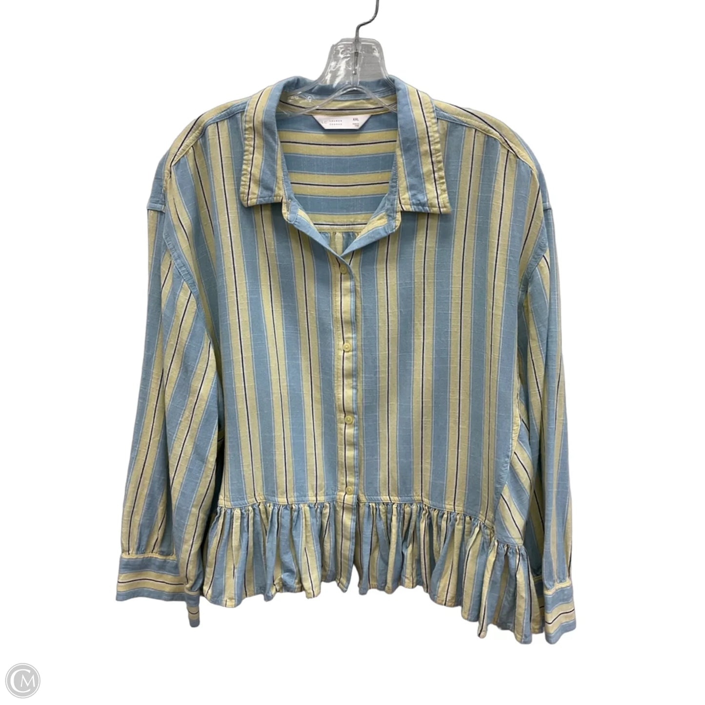 Blouse Long Sleeve By Lc Lauren Conrad In Blue & Yellow, Size: Xxl