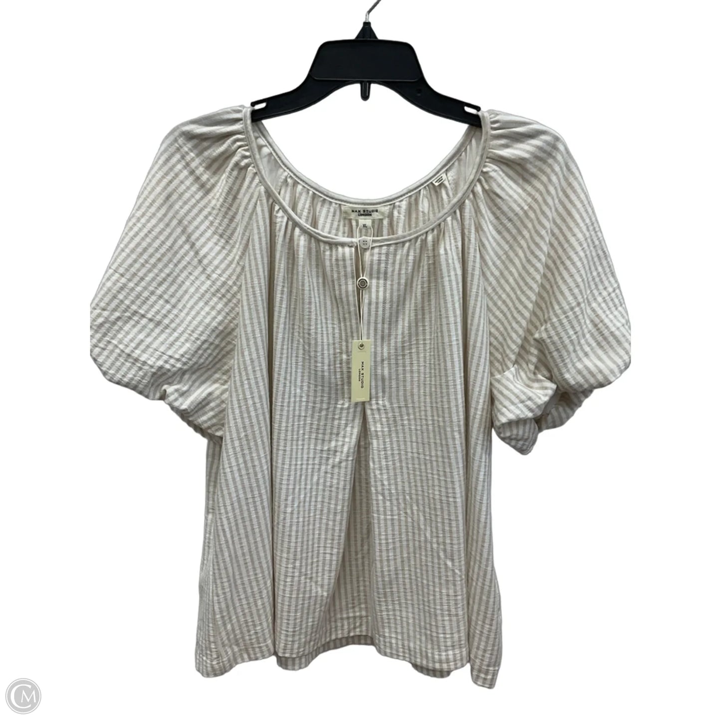 Top Short Sleeve By Max Studio In Tan & White, Size: Xl
