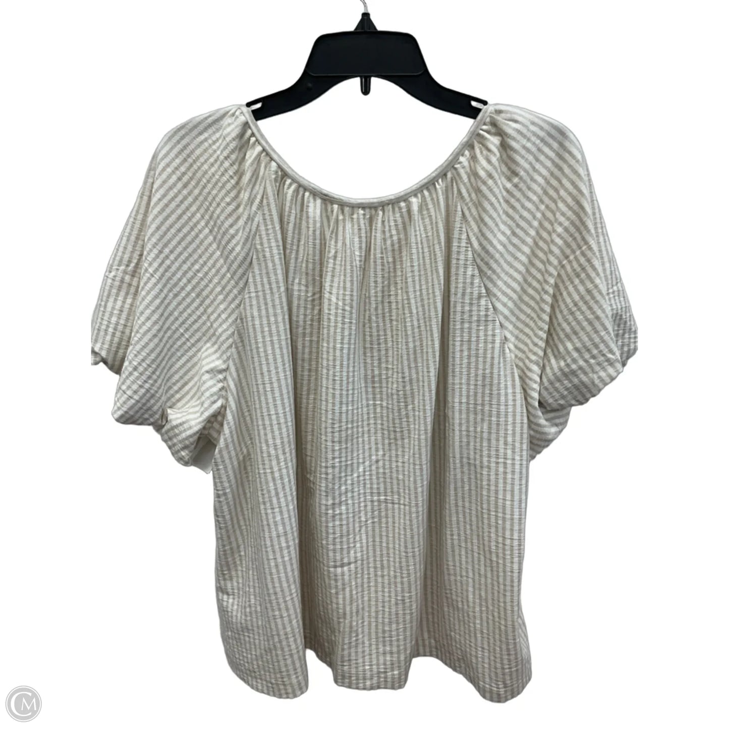 Top Short Sleeve By Max Studio In Tan & White, Size: Xl