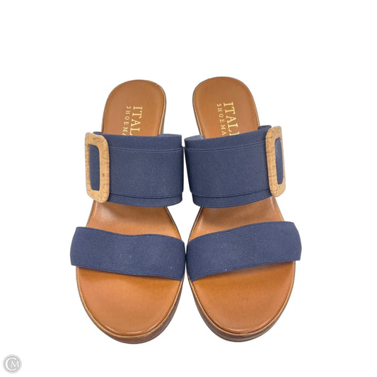 Sandals Heels Wedge By Italian Shoemakers In Blue & Brown, Size: 7.5