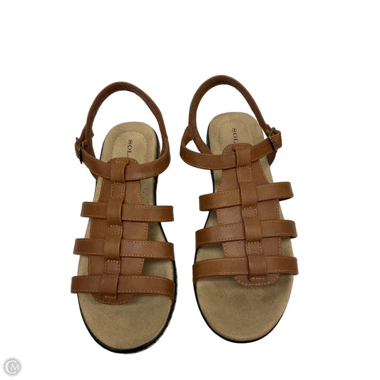 Sandals Flats By Solanz In Brown, Size: 9.5