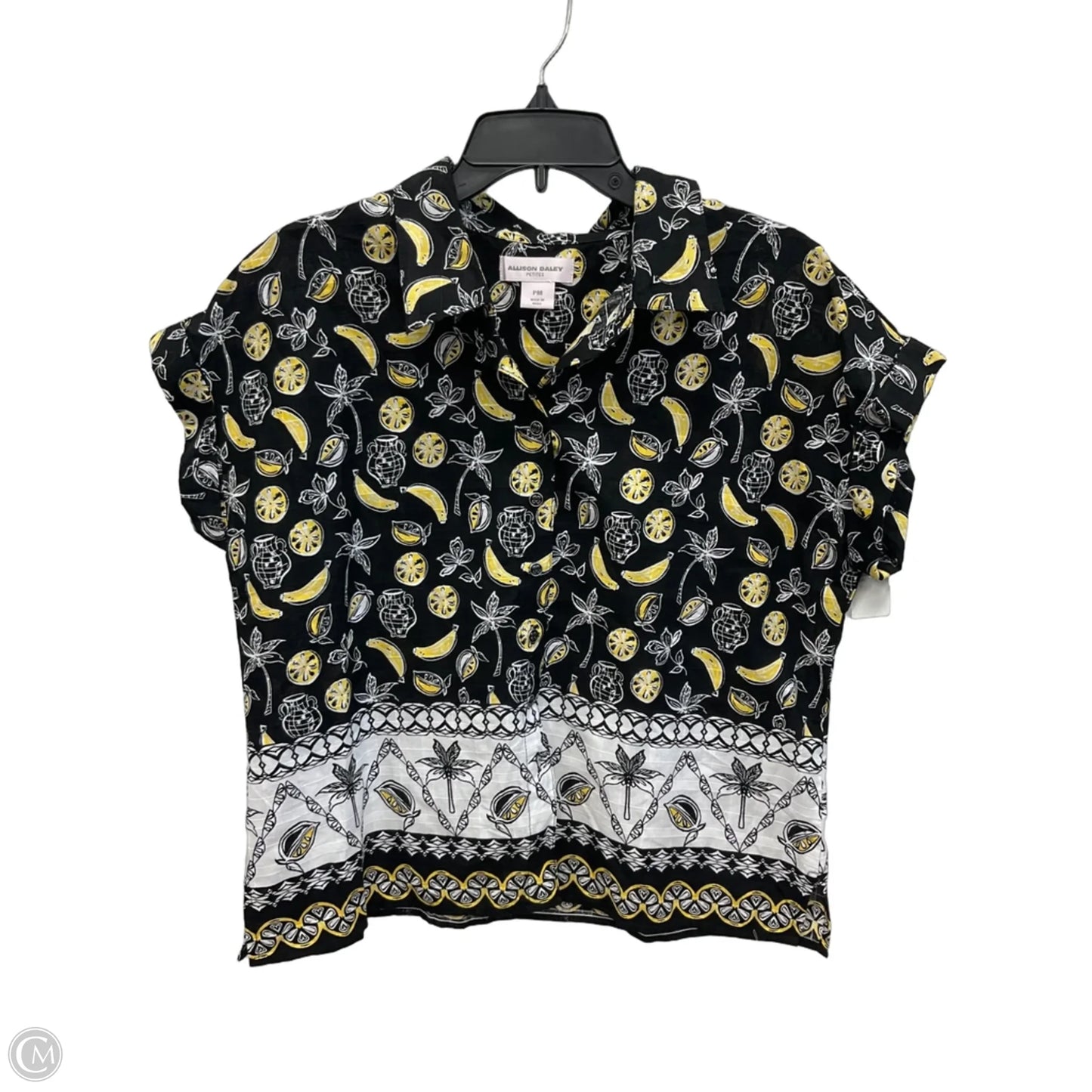 Blouse Short Sleeve By Allison Daley In Black & Yellow, Size: M