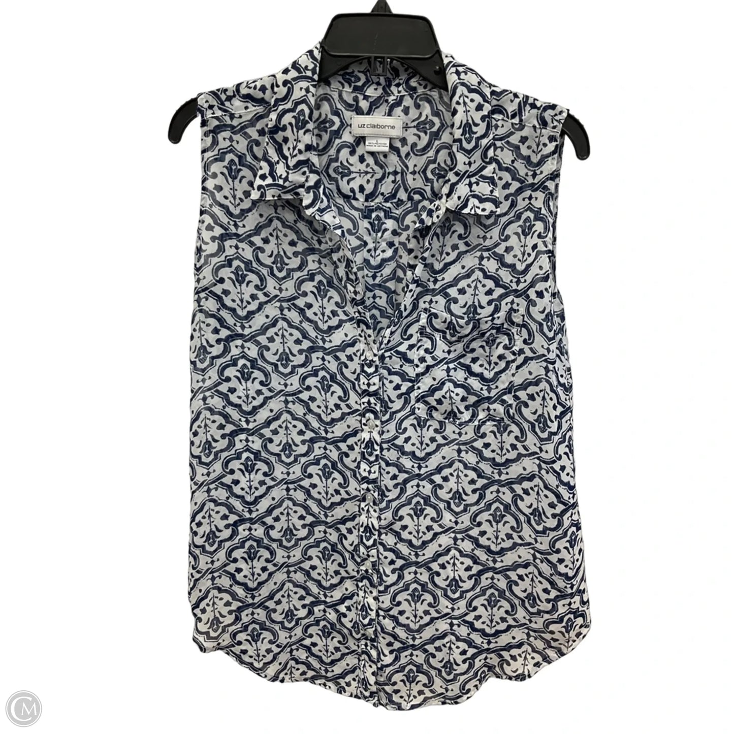 Top Sleeveless By Liz Claiborne In Blue & White, Size: L