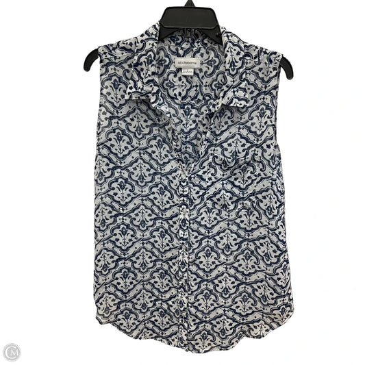 Top Sleeveless By Liz Claiborne In Blue & White, Size: L