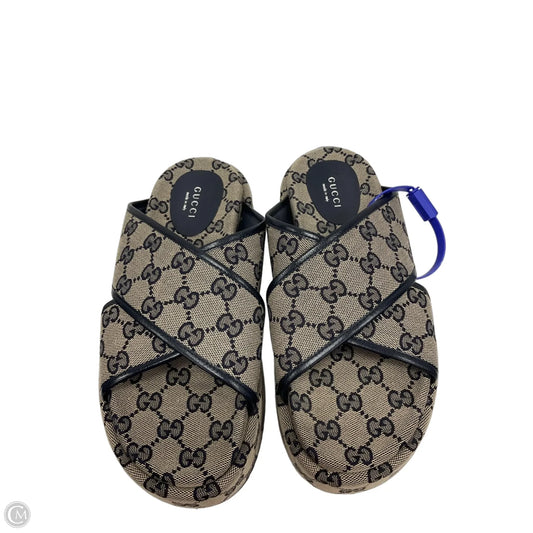 Sandals Luxury Designer By Gucci In Blue & Tan, Size: 7.5