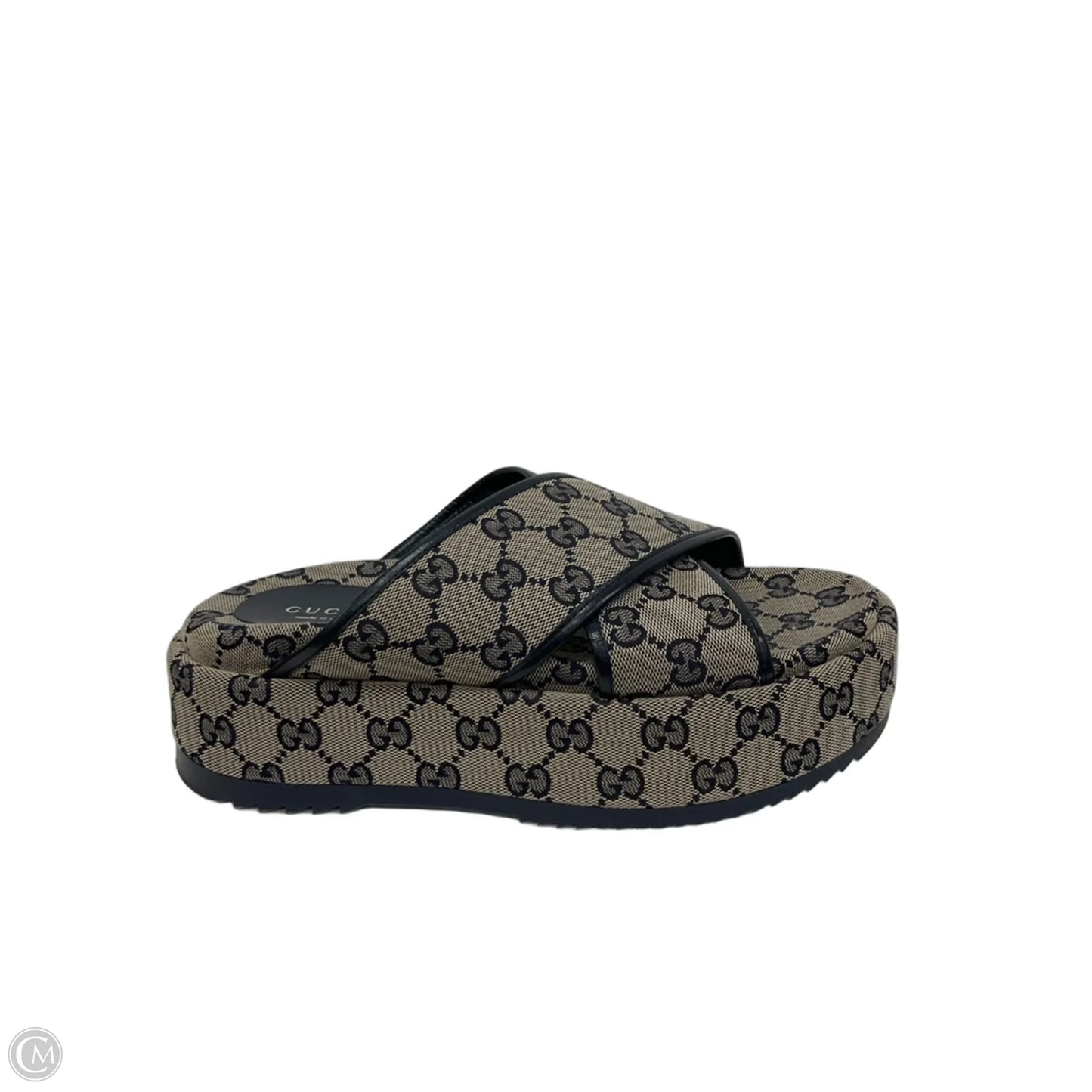Sandals Luxury Designer By Gucci In Blue & Tan, Size: 7.5