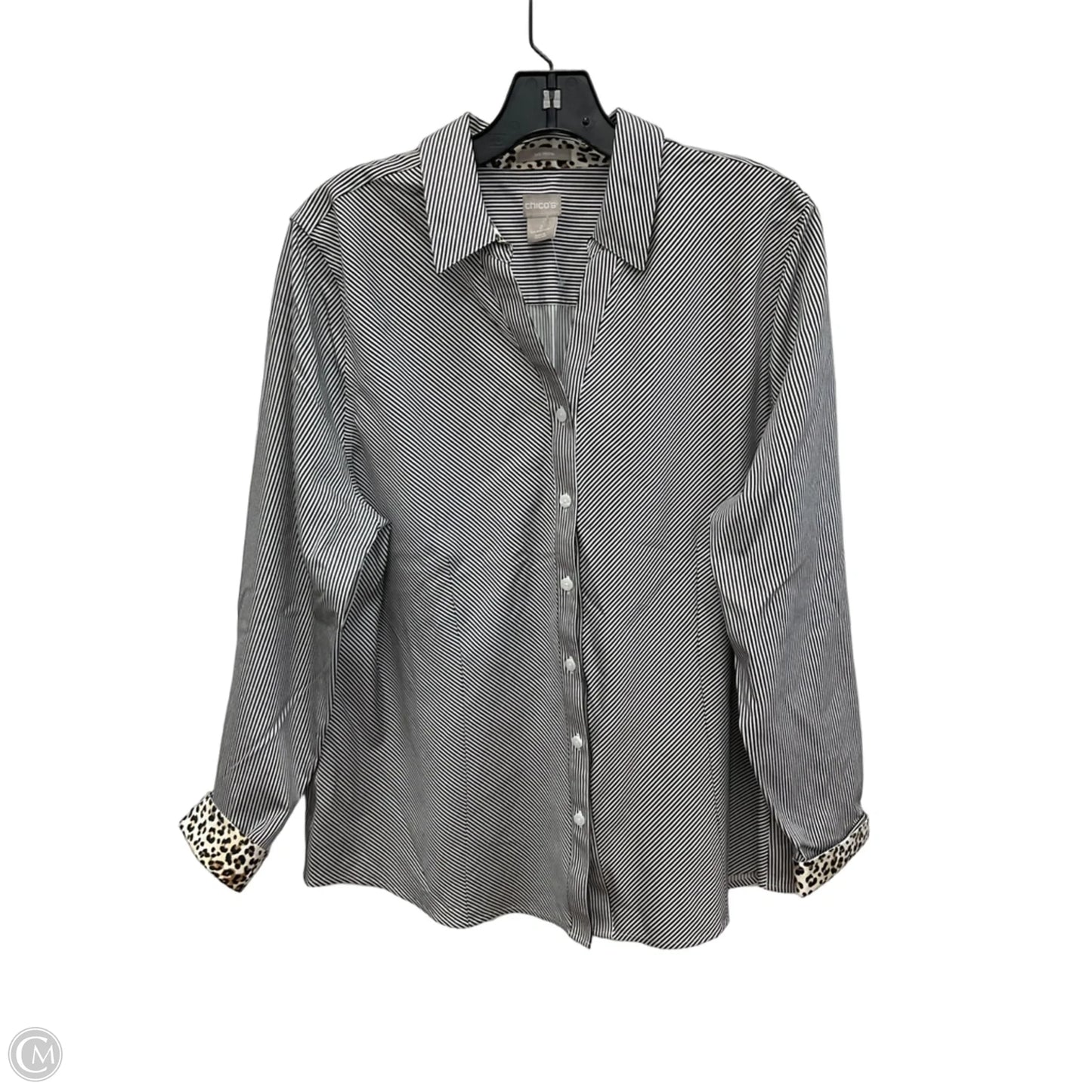 Blouse Long Sleeve By Chicos In Striped Pattern, Size: L
