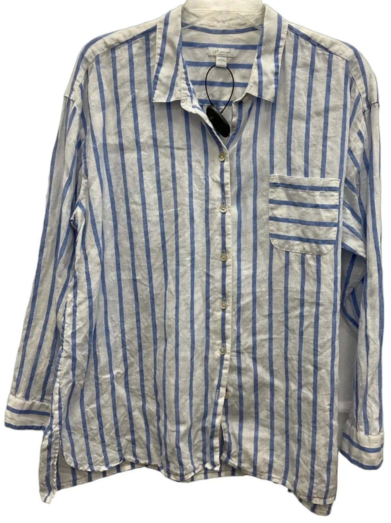 Blouse Long Sleeve By J. Jill In Blue & White, Size: L