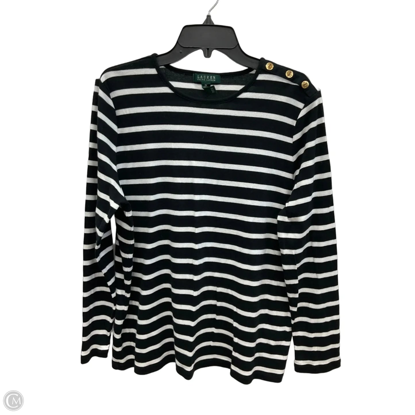 Top Long Sleeve By Lauren By Ralph Lauren In Black & White, Size: 2x