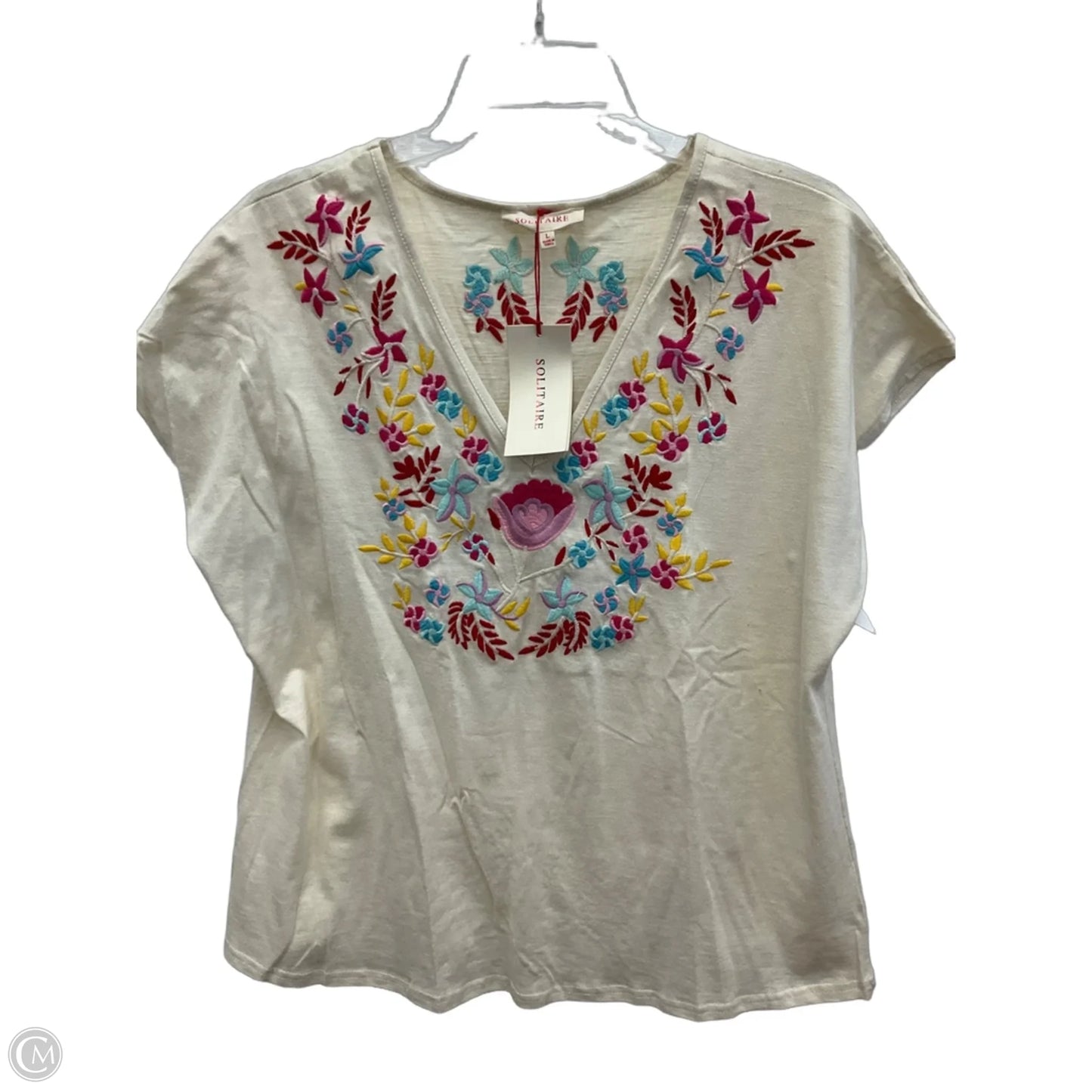 Top Short Sleeve By Solitaire In Cream, Size: L