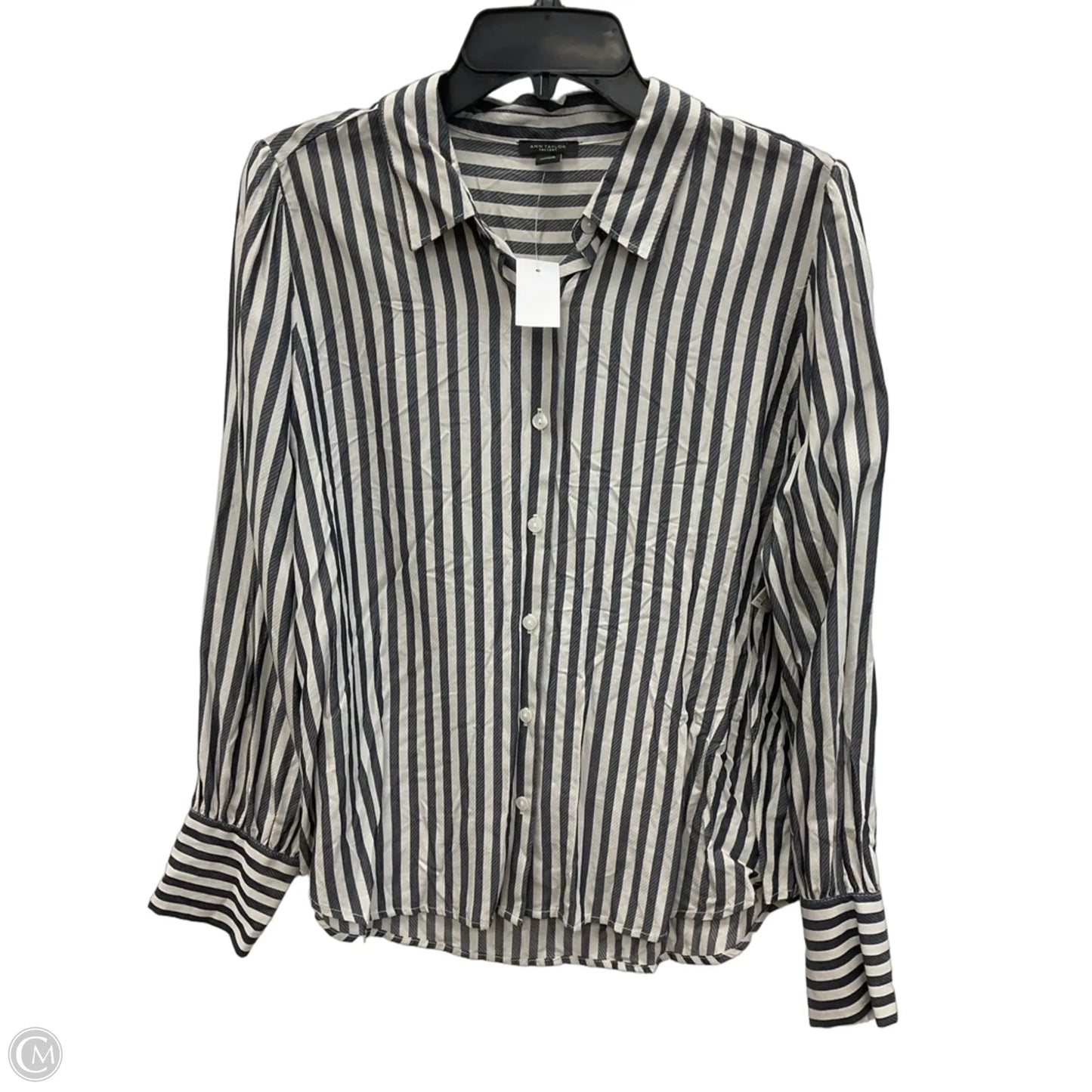 Blouse Long Sleeve By Ann Taylor In Grey, Size: L