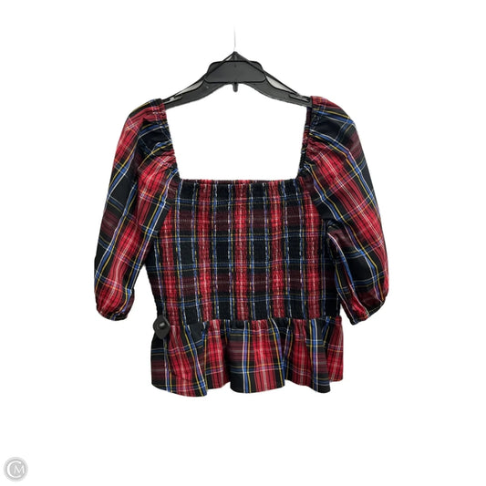 Blouse Short Sleeve By Draper James In Plaid Pattern, Size: L